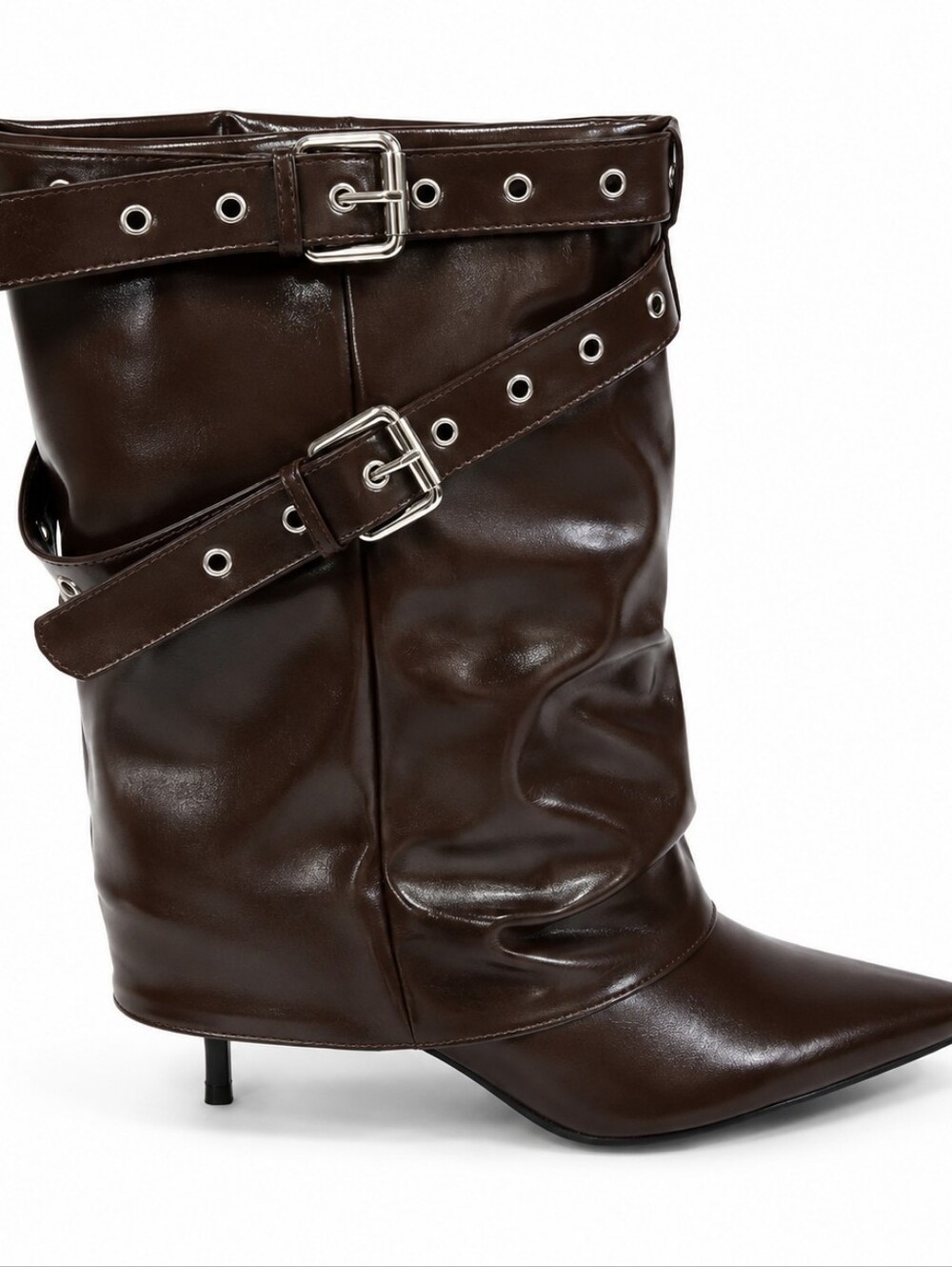 Newbella Burgundy Brown Buckle Boots Women’s Size 9 Pointed Toe Mid Calf